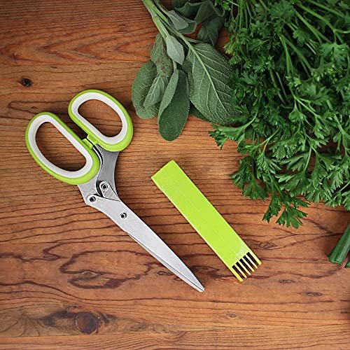 Norpro Multi Blade Herb Scissors with Blade Cleaner, 8-inch, Green