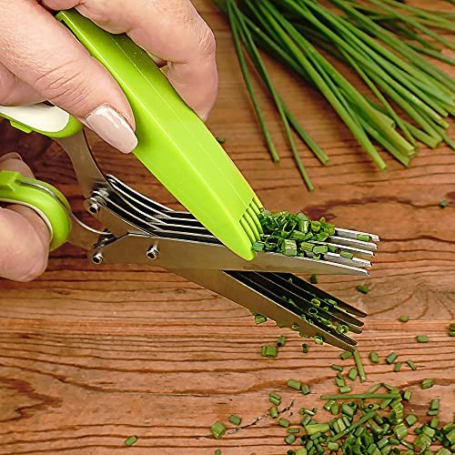 Norpro Multi Blade Herb Scissors with Blade Cleaner, 8-inch, Green