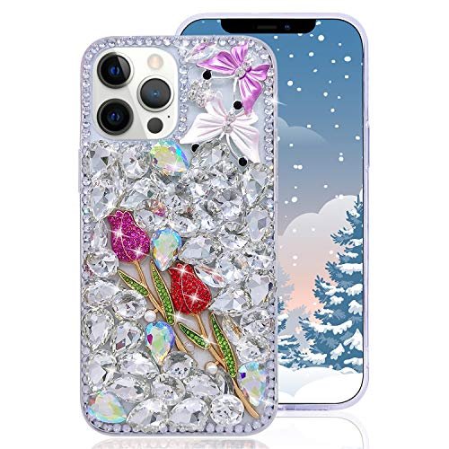for iPhone 13 Pro Max Phone Case Girly Women Design,Ins Luxury Bling Cute Butterfly Sparkle Glitter Pearl Hard Back Soft Rugged TPU Bumper Shockproof Fashion Cover for iPhone 13 Pro Max 6.7'' Pink 