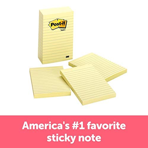 Post-it® Notes, 4 in. x 6 in., Canary Yellow, Lined, 5 Pads/Pack