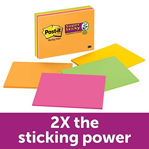 Post-it Super Sticky Notes, 8x6 inches, 4 Pads, (Orange, Pink, Blue,  Green), Recyclable (6845-SSP)