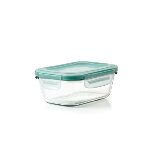 OXO Good Grips Smart Seal Leakproof Glass Food Storage Container  Set,Clear,8 Piece Rectangle,Blue