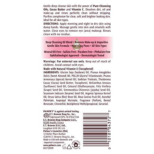 Palmer's Cocoa Butter Skin Therapy Cleansing Facial Oil, Gentle Makeup  Remover for Face, Rosehip Fragrance, 6.5 Ounce