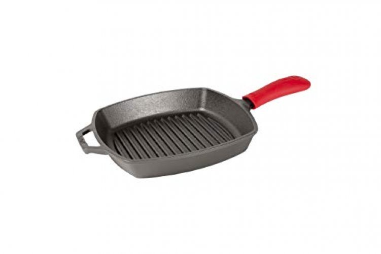 Lodge Pre-Seasoned Cast Iron Grill Pan With Assist Handle, 10.5 inch, Black