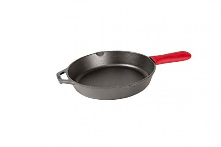 Lodge Cast Iron Skillet with Red Mini Silicone Hot Handle Holder