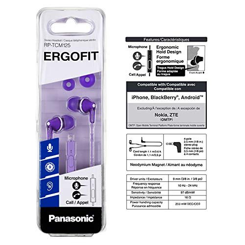 Panasonic ErgoFit Wired Earbuds, In-Ear Headphones with Microphone and Call  Controller, Ergonomic Custom-Fit Earpieces (S/M/L), 3.5mm Jack for Phones