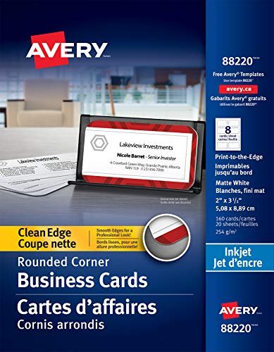  Avery Clean Edge Printable Business Cards with Sure Feed  Technology, Rounded Corners, 2 x 3.5, White, 160 Blank Cards for Inkjet  Printers (88220) : Business Card Stock : Office Products