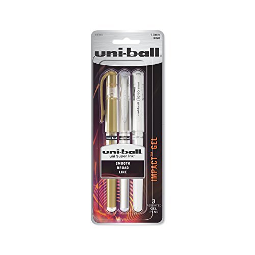 Uniball Gel Impact Pens, Bold Point (1.0mm), Silver Metallic Ink, 12 Count  