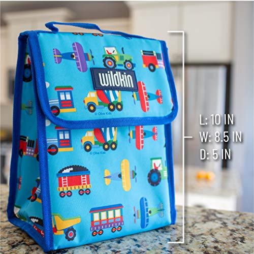 Wildkin Kids Insulated Lunch Box for Boy and Girls, BPA Free (Trains,  Planes & Trucks Blue) 