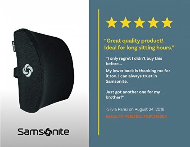Samsonite SA5244 Ergonomic Lumbar Support Pillow Helps Relieve Lower Back Pain 100% Pure Memory Foam Improves Posture Fits Most SEATS Breathable