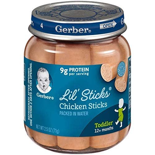 Gerber Mealtime for Baby Lil' Sticks, Chicken Sticks, Packed in Water, No  Nitrates or Nitrites Added, for Crawlers 10 Months & Up, 2.5 Ounce Jar  (Pack