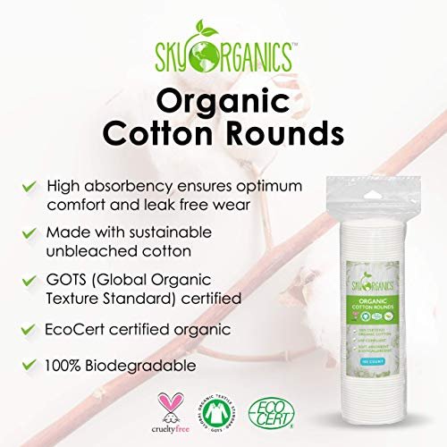 Sky Organics Organic Cotton Rounds For Sensitive Skin, 100% Pure Gots  Certified Organic For Beauty & Personal Care, 300 Ct. - Imported Products  from USA - iBhejo