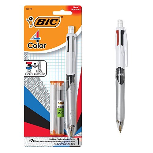 BIC 4-Color 3+1 Ball Pen and Pencil, Medium Point, 0.7 mm Lead, Assorted, 1-Pack