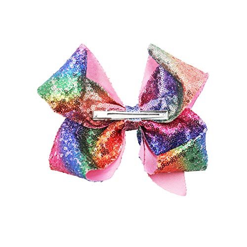 Girls Rainbow Sequin Cheer Bow