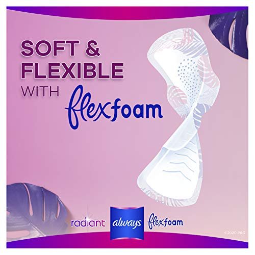 Always, Radiant With FlexFoam Pads For Women, Size 1, Regular Absorbency  With Wings, Light Clean Scent, 30 Count