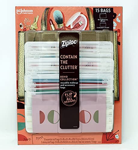 Ziploc Brand Boho Collection Skinny Stuff Accessory Bags, 5 Bags