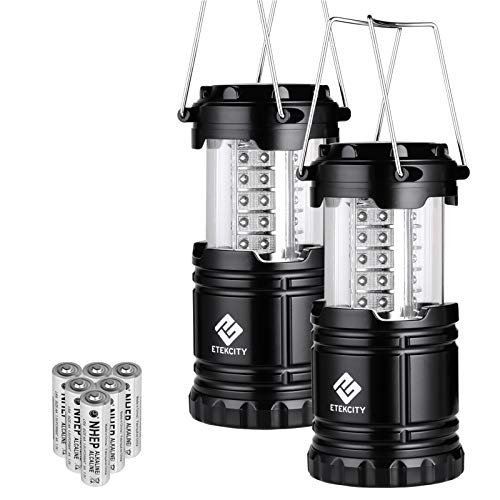 Etekcity 4 Pack Portable LED Camping Lantern with 12 AA Batteries -  Survival Kit for Emergency, Hurricane, Power Outage (Black, Collapsible)  (CL10) 