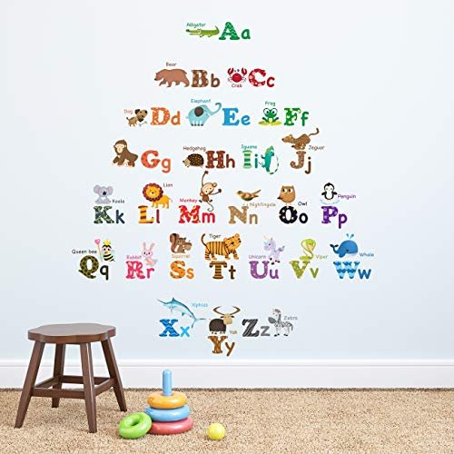 Colourful Animal Alphabet ABC Kids Wall Decals Wall Stickers Peel and Stick  Removable Wall Stickers for Kids Nursery Bedroom Living Room