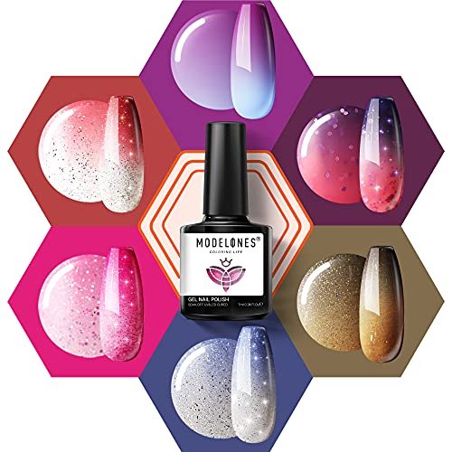 MODELONES Mood Gel Nail Polish Set Temperature Color Changing Gel Colors  Collection Red Blue Glitter Gel Polish Soak Off 6 Colors Christmas Gifts  New