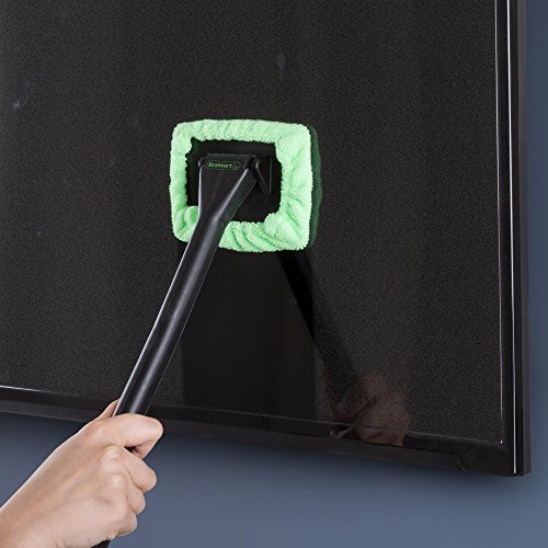 Windshield Cleaner with Microfiber Cloth, Handle and Pivoting Head- Glass  Washer Cleaning Tool for Windows By Stalwart (Green)