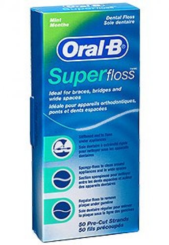 Oral-B Super Floss Mint Dental Floss for Braces Bridges - 50 Strips