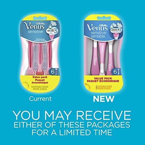 Gillette Venus Sensitive Disposable Razors for Women with Sensitive Skin,  Delivers Close Shave with Comfort, 6 Count (Pack of 1)