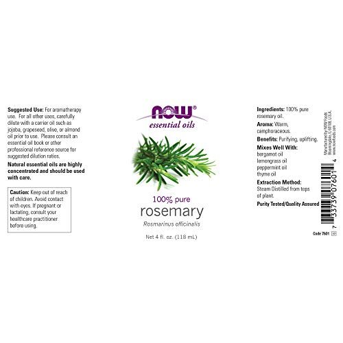  NOW Essential Oils, Rosemary Oil, Purifying Aromatherapy Scent,  Steam Distilled, 100% Pure, Vegan, Child Resistant Cap, 4-Ounce : Health &  Household