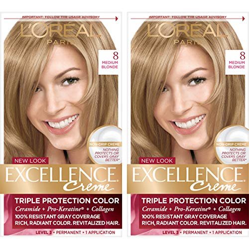 L'Oreal Paris Excellence Creme Permanent Hair Color, 8 Medium Blonde, 100  percent Gray Coverage Hair Dye, Pack of 2 - Shop Imported Products from USA  to India Online - iBhejo