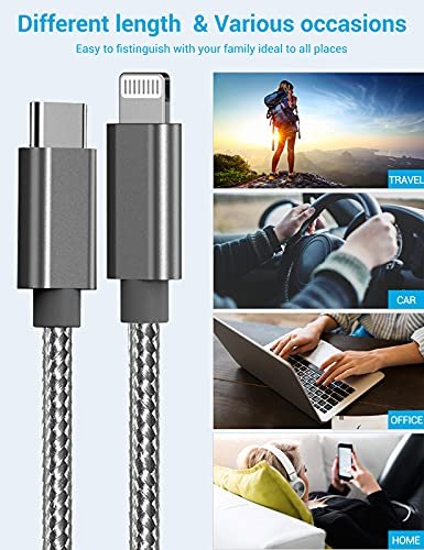 Quntis USB C to Lightning Cable 3 Pack 6FT MFi Certified iPhone Fast  Charger Cord Type C to Lightning Cable Charging Wire for iPhone 14 13 12 11  Pro