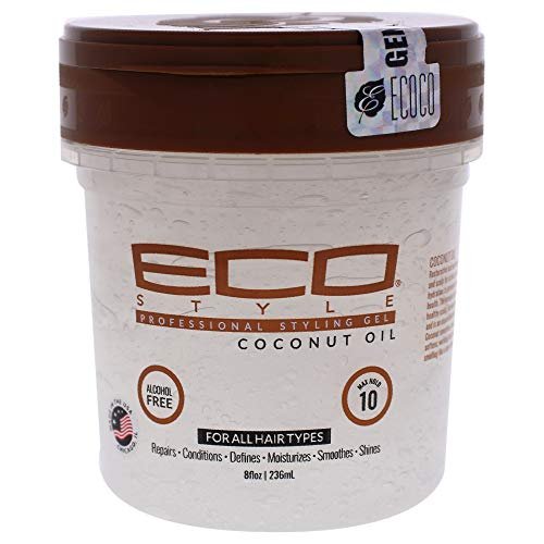 Eco Style Coconut Oil Styling Gel - Adds Luster and Moisturizes Hair -  Weightless Styling and Superior Hold - Prevents Breakage and Split Ends 