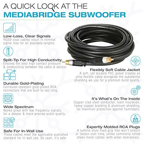 RCA Audio Subwoofer Cable (25FT, Dual Shielded with Gold Plated RCA to RCA  Connectors) – for Subwoofer, 