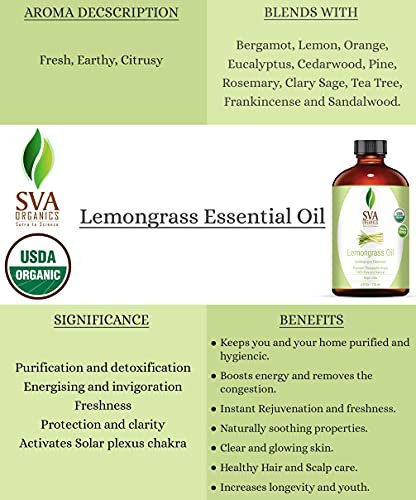 Sva Organics Lemongrass Oil Organic Usda 4 Oz 100% Pure Natural Undiluted  Premium Therapeutic Grade Oil For Diffuser, Aromatherapy, Skin, Face & Hair  - Shop Imported Products from USA to India Online - iBhejo