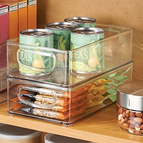 mDesign Plastic Stackable Kitchen Pantry Cabinet, Food Storage Bin Box with  Built-In Handles and Bamboo Lid - Organizer for Fruit, Jars, Snacks, Pasta