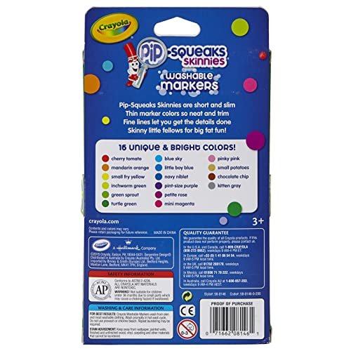 Crayola Washable Pip Squeaks Skinnies Markers, 16 Count, School Supplies,  Gifts for Boys and Girls