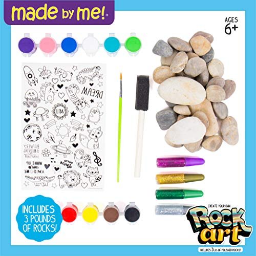 Made By Me Rock Art Kit, Rock Painting Arts and Crafts Kit, Includes 3  Pounds of Rocks and 12 Paints, Great Summer Activity or Birthday Party Fun,  Perfect Outside Craft Idea - Toys 4 U