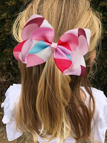 Handmade Rainbow Hair Bow, Over The Top Rainbow Bow Headband 6 inch (Shown) / Alligator Clip with Headband