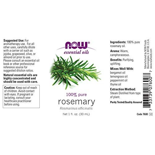 NOW Essential Oils, Rosemary Oil, Purifying Aromatherapy Scent, Steam  Distilled, 100% Pure, Vegan, 1-Ounce