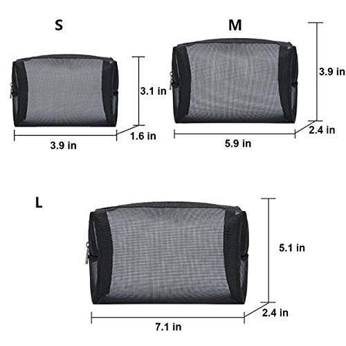 3 Pieces Mesh Cosmetic Bag Mesh Makeup Bags Mesh Zipper Pouch for