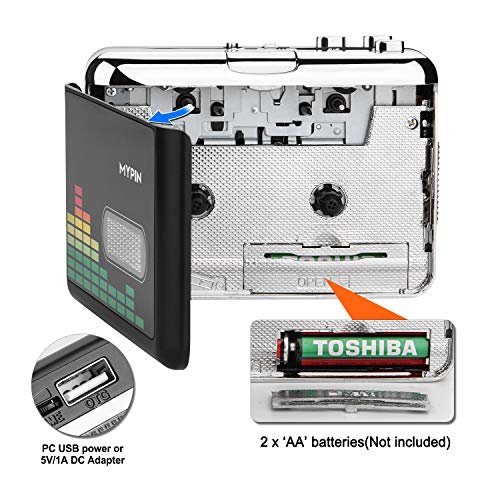 USB Cassette to MP3 Converter, Portable Walkman Cassette Audio Music Player  Tape-to-MP3 Converter with Earphones, Volume Control, Auto Reverse, No PC