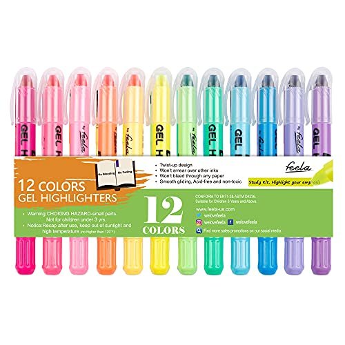 feela 12 pack yellow gel bible highlighters markers journaling supplies, no  bleed through for highlighting journal school off