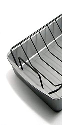 Farberware Bakeware Nonstick Steel Roaster with Flat Rack, 11-Inch x  15-Inch, Gray