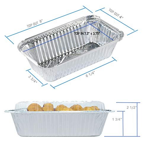 Disposable Loaf Pan with Lid for Baking - 8x4A L 15 lb Disposable Bread Pans - Meatloaf Pans - 50 Pans and 50 Clear Lids - Perfect for Baking Cakes, B