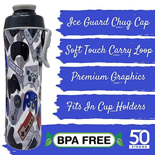 50 Strong Kids Water Bottle with Chug Lid and Easy Carry Handle | 24 oz  BPA-Free Tritan Cup Gamer Wa…See more 50 Strong Kids Water Bottle with Chug