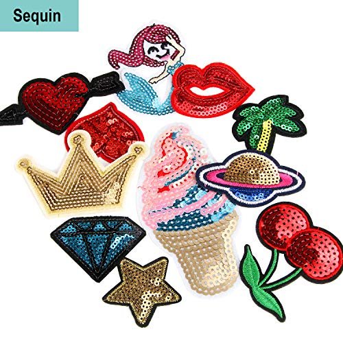 60pcs Random Assorted Styles Embroidered Patches, Bright Vivid Colors, Sew On/Iron on Patch Applique for Clothes, Dress, Hat, Jeans, DIY Accessories