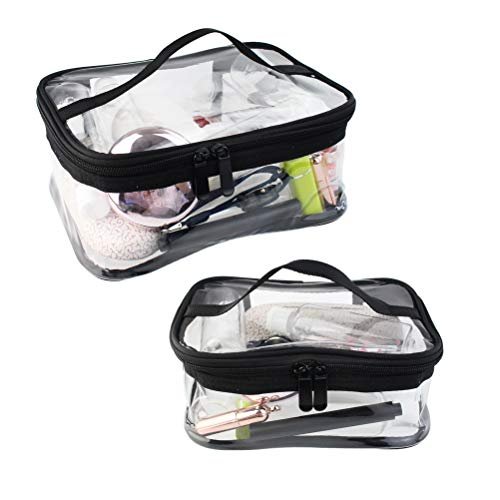 Wobe 2 Pack Portable Clear Makeup Bag Zipper Waterproof Cosmetics Bag  Transparent Storage Carry Pouch PVC Zippered Toiletry Bag Organizers With  Handle