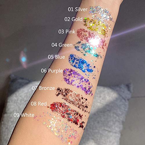 Mermaid Body Glitter Holographic Glitter Liquid for Festival Make Up,Face  Glitter Sequins Chunky for Hair and Eyeshadow Long-Lasting No Glue Needed