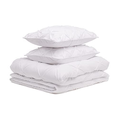 Basics All-Season Down-Alternative 3 Piece Comforter Bedding Set,  Full/Queen, Cream, Pinch Pleat With Piped Edges