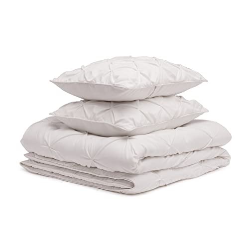Basics All-Season Down-Alternative 3 Piece Comforter Bedding Set,  Full/Queen, Cream, Pinch Pleat With Piped Edges