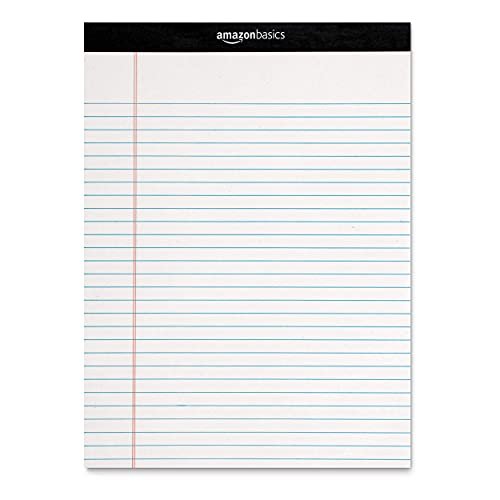 Basics Wide Ruled Lined Writing Note Pad, 8.5 inch x 11.75 inch,  White, 12 Count ( 12 Pack of 50 )