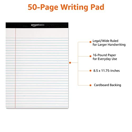   Basics Wide Ruled Lined Writing Note Pad, 8.5